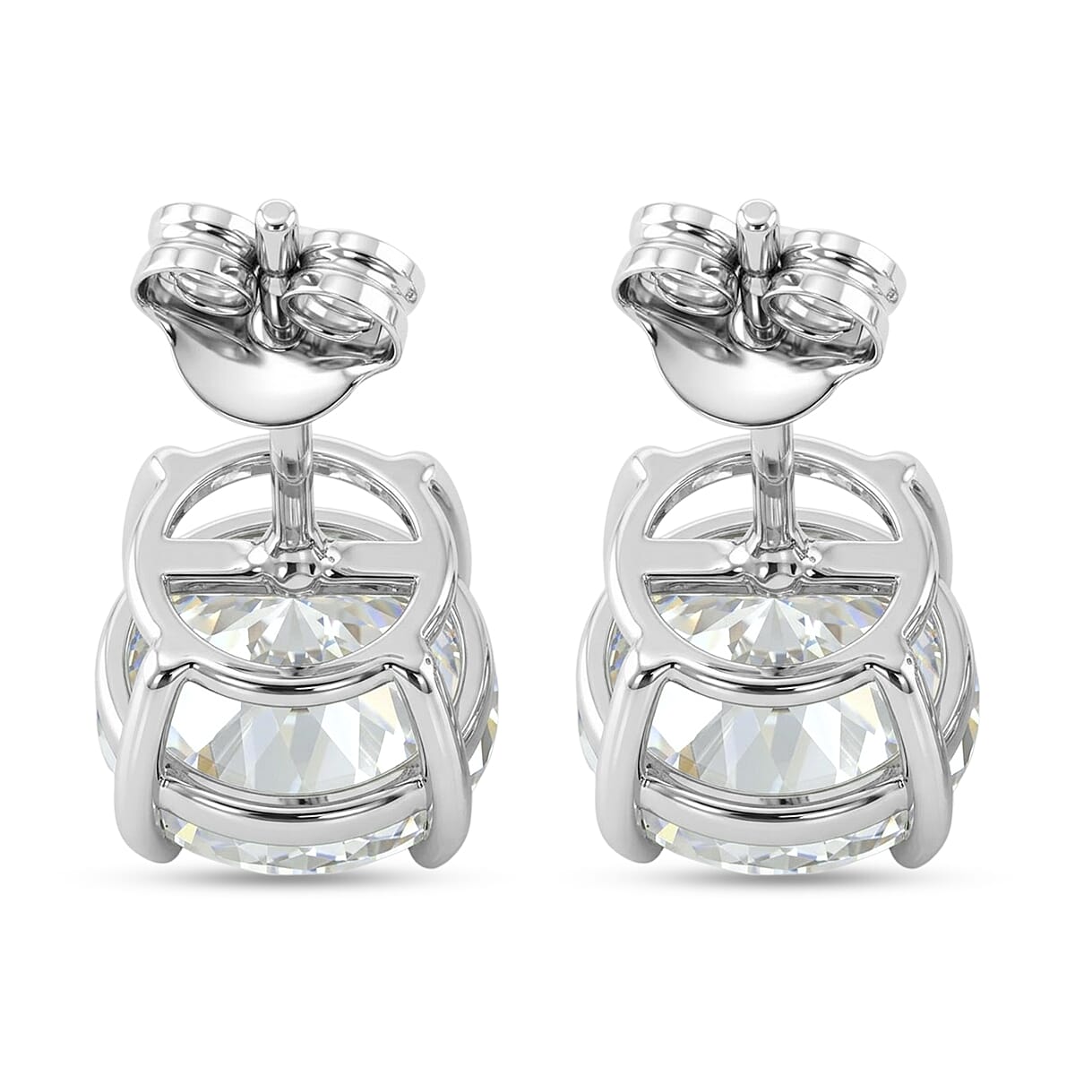 D'Joy 161 Facets Portuguese Cut Moissanite 4.60 ctw Stud Earrings in Rhodium Over Sterling Silver