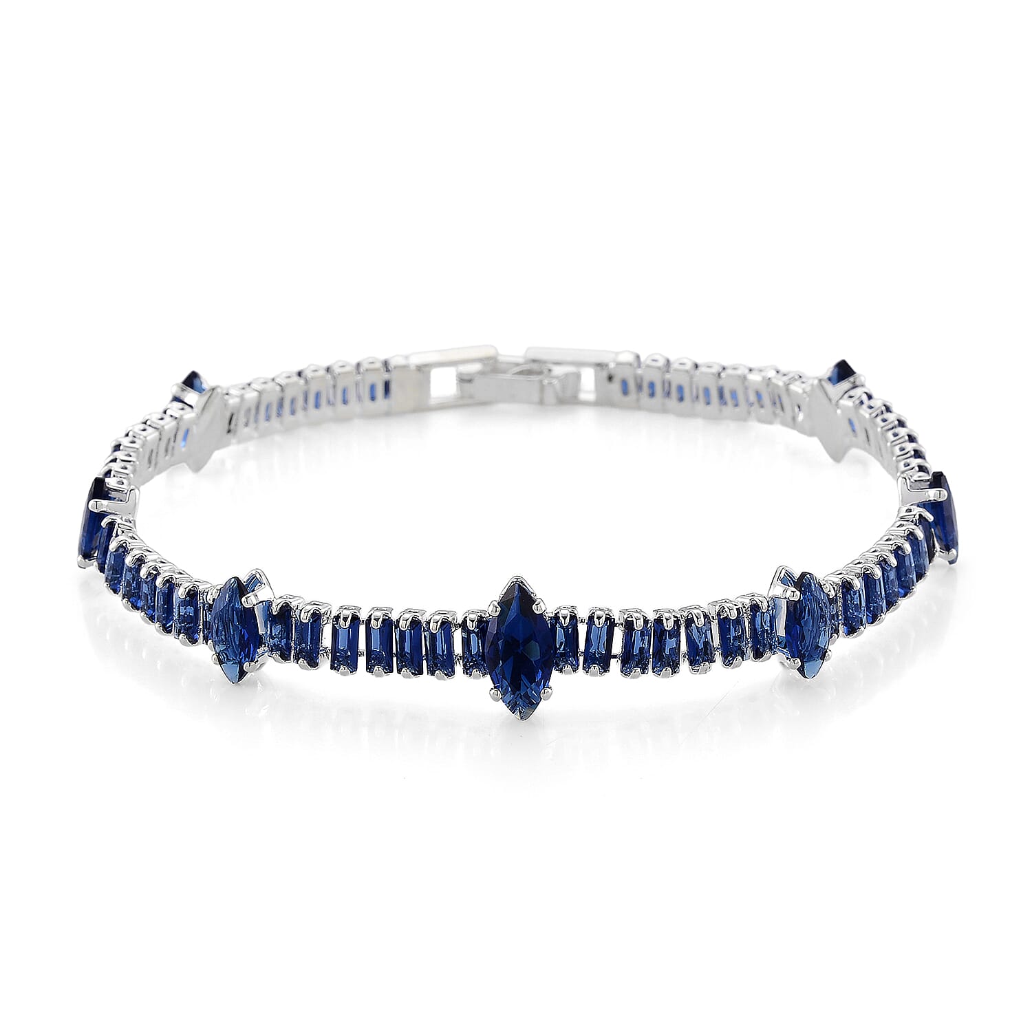 Simulated Blue Diamond Bracelet in Silvertone (7.25 In)