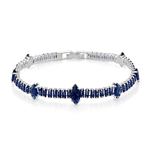 Simulated Blue Diamond Bracelet in Silvertone (7.25 In)