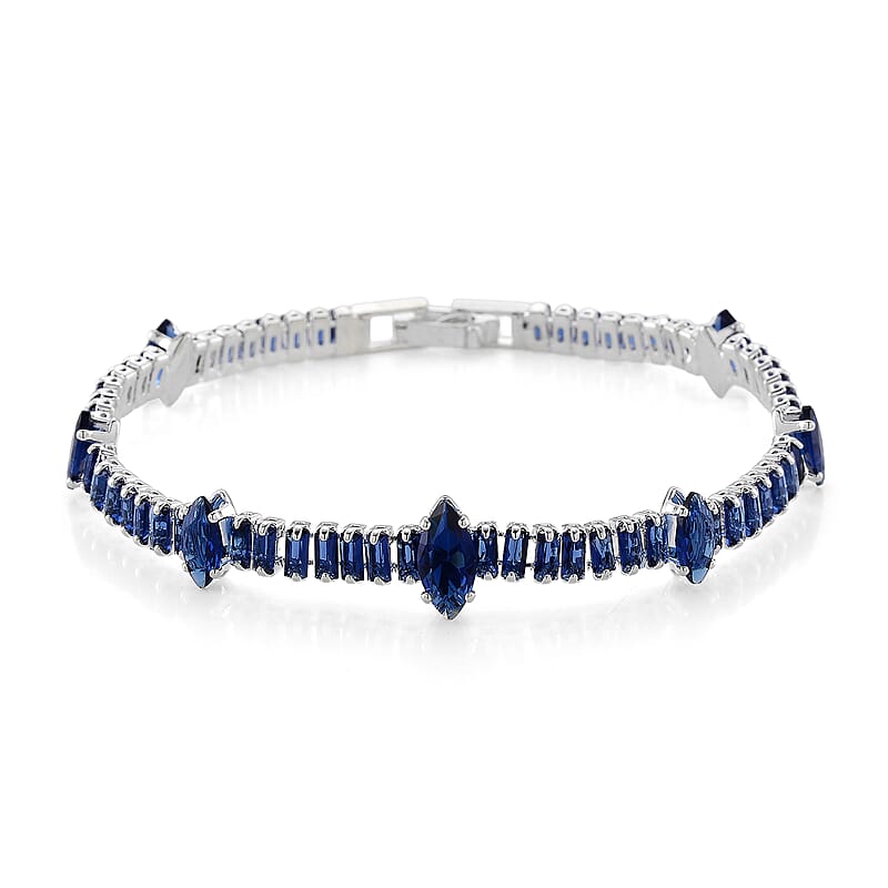 Simulated Blue Diamond Bracelet in Silvertone (7.25 In)