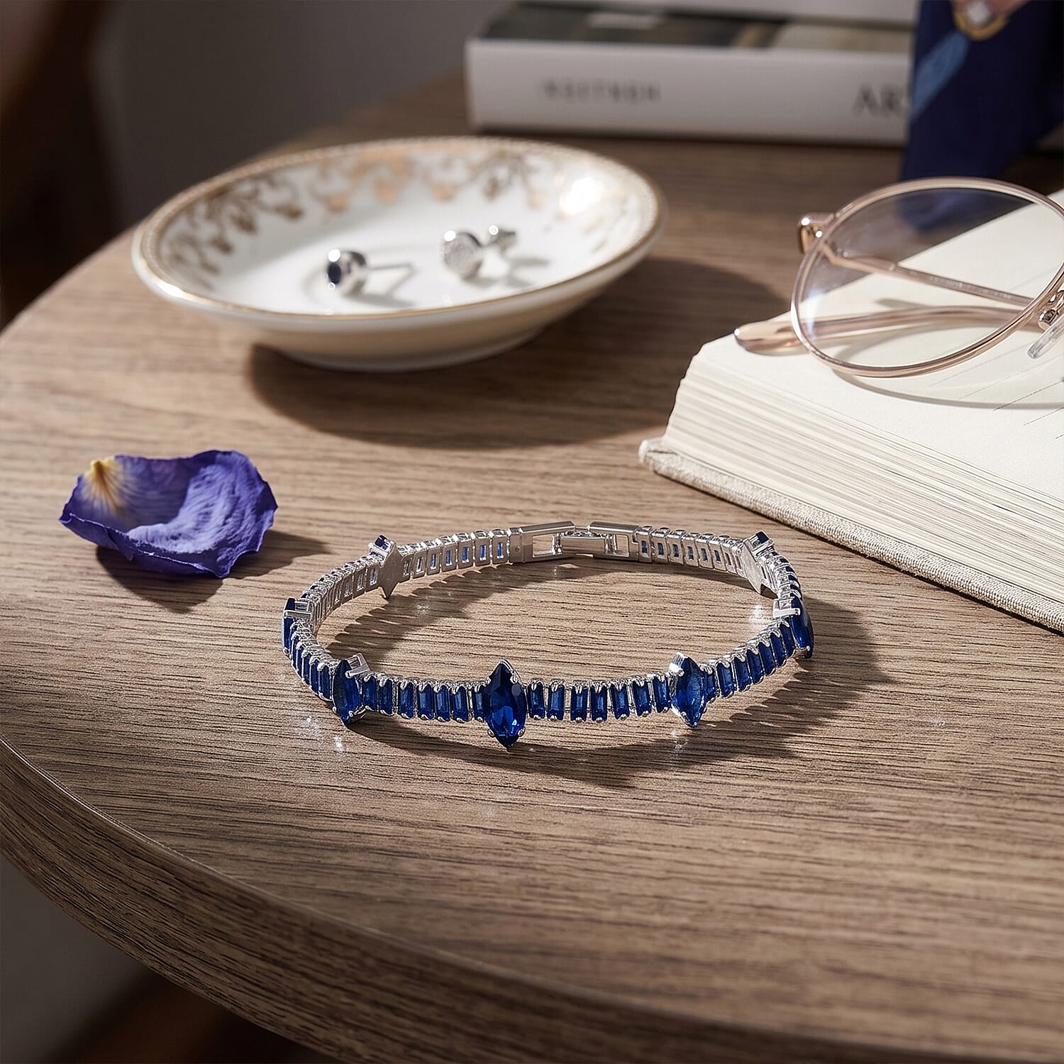 Simulated Blue Diamond Bracelet in Silvertone (7.25 In)
