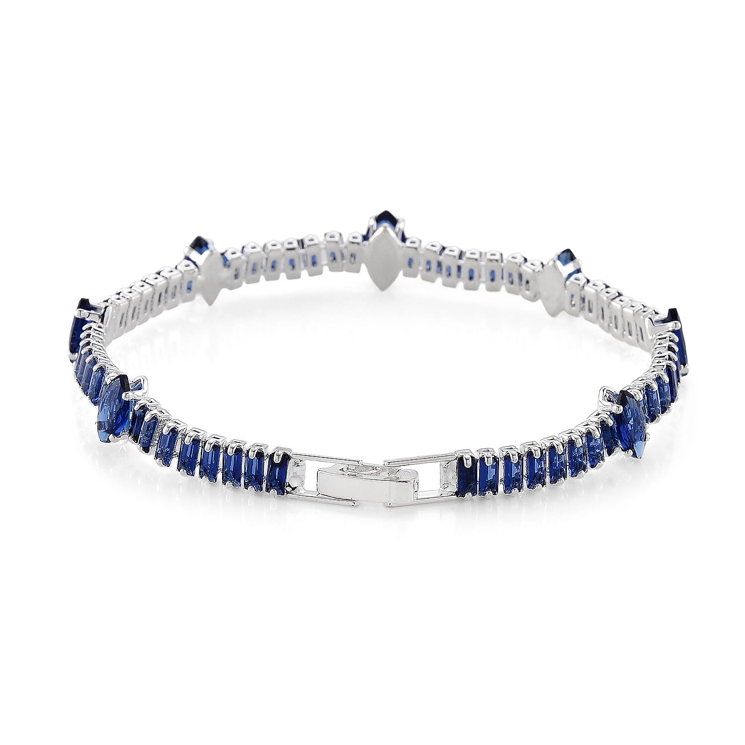 Simulated Blue Diamond Bracelet in Silvertone (7.25 In)