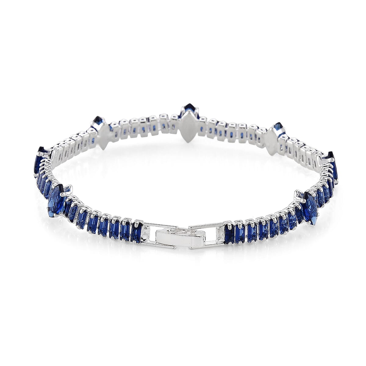 Simulated Blue Diamond Bracelet in Silvertone (7.25 In) image number 3