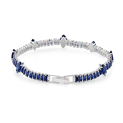 Simulated Blue Diamond Bracelet in Silvertone (7.25 In)