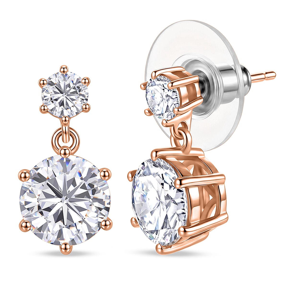 D'Joy 120 Facet Moissanite 4.50 ctw Earrings in 18K Vermeil Rose Gold Over Sterling Silver