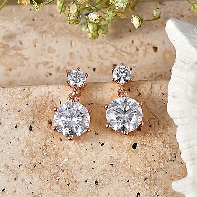 D'Joy 120 Facet Moissanite 4.50 ctw Earrings in 18K Vermeil Rose Gold Over Sterling Silver