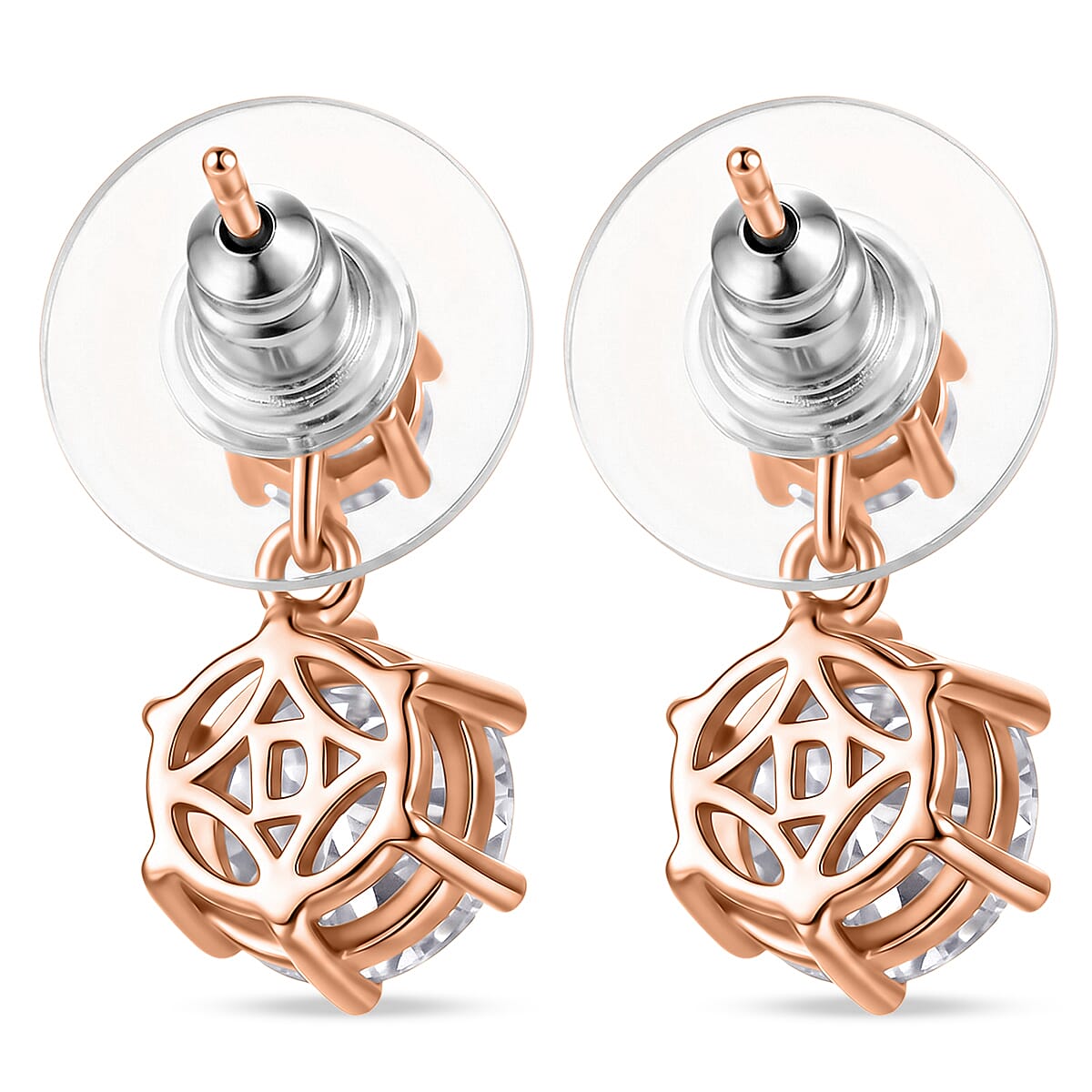 D'Joy 120 Facet Moissanite 4.50 ctw Earrings in 18K Vermeil Rose Gold Over Sterling Silver