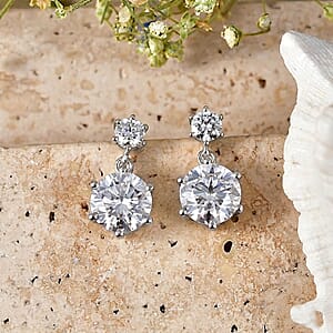 D'Joy 120 Facet Moissanite 4.50 ctw Earrings in Rhodium Over Sterling Silver