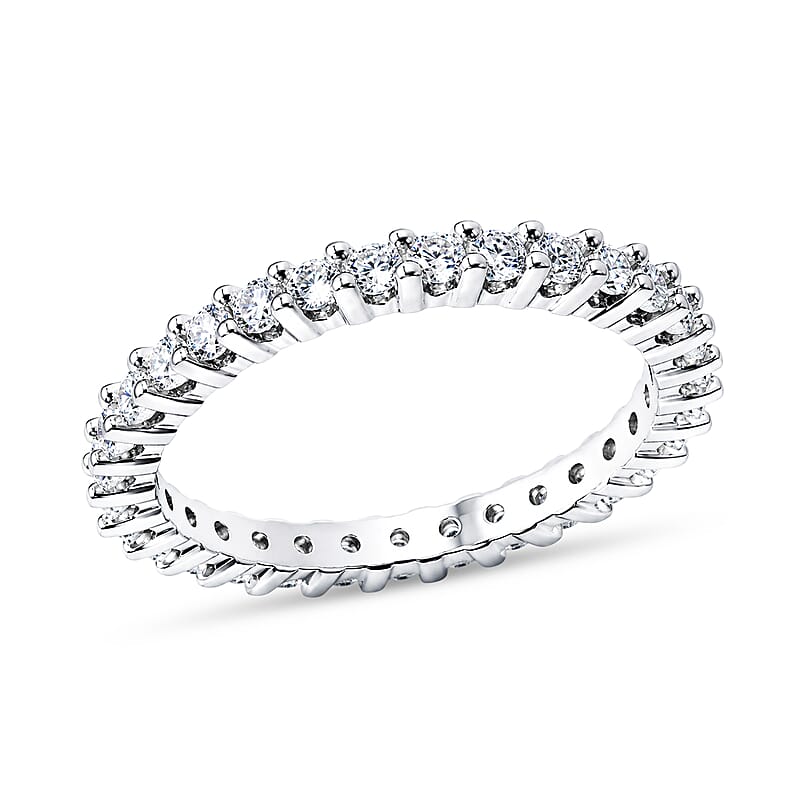D'Joy Moissanite 1.00 ctw Eternity Band Ring in Rhodium Over Sterling Silver (Size 7.0)