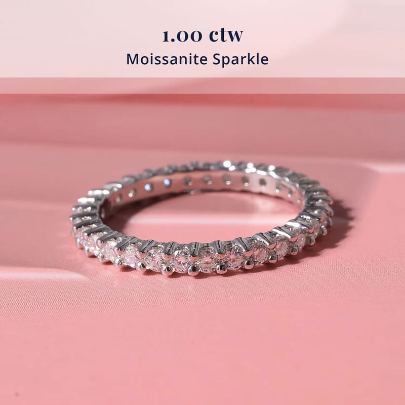 D'Joy Moissanite 1.00 ctw Eternity Band Ring in Rhodium Over Sterling Silver (Size 9.0)