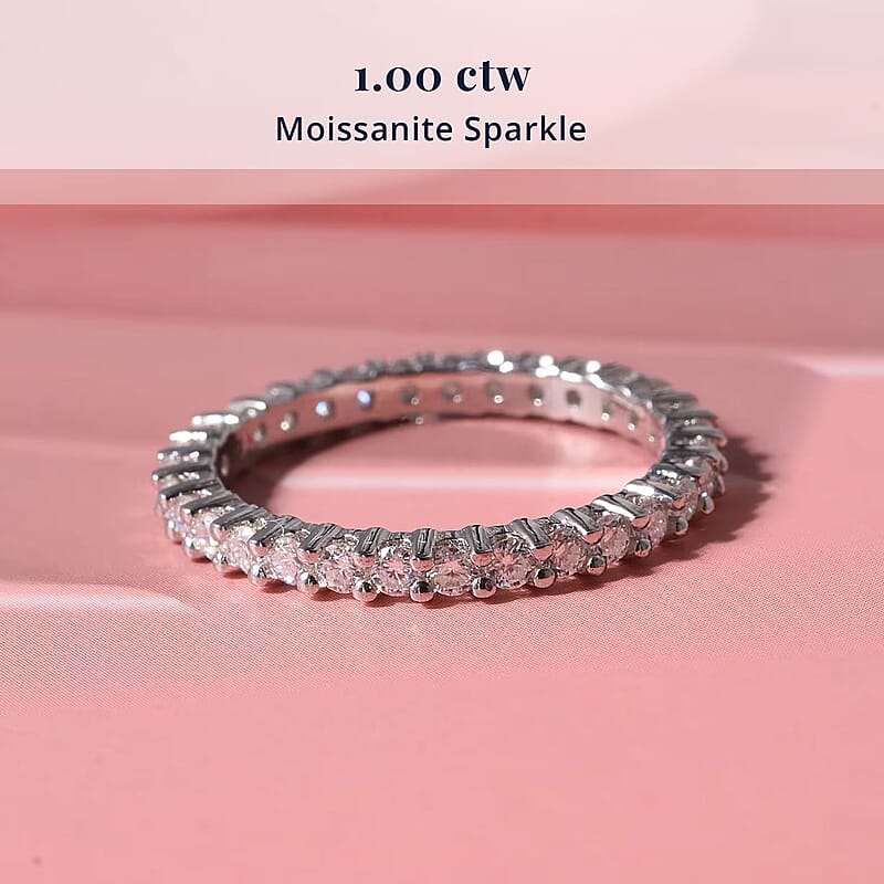 D'Joy Moissanite 1.00 ctw Eternity Band Ring in Rhodium Over Sterling Silver (Size 9.0)