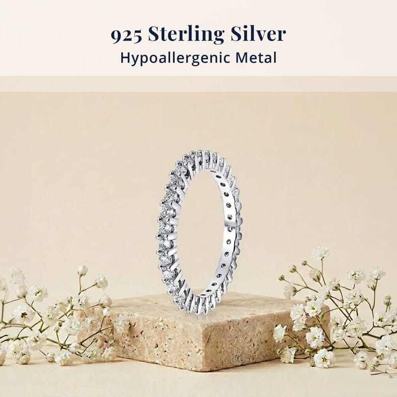 D'Joy Moissanite 1.00 ctw Eternity Band Ring in Rhodium Over Sterling Silver (Size 9.0)