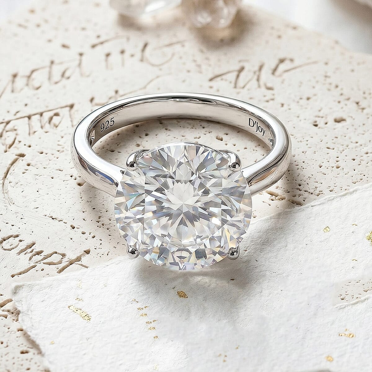 D'Joy Moissanite (Rnd 14.5mm) Ring in Rhodium Over Sterling Silver (Size 10.0) 10.30 ctw image number 1