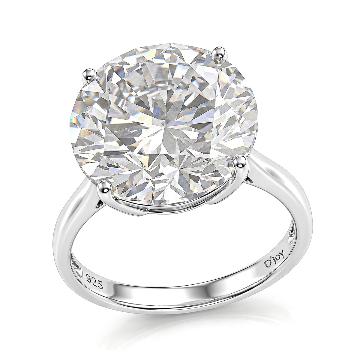 D'Joy Moissanite (Rnd 14.5mm) Ring in Rhodium Over Sterling Silver (Size 10.0) 10.30 ctw