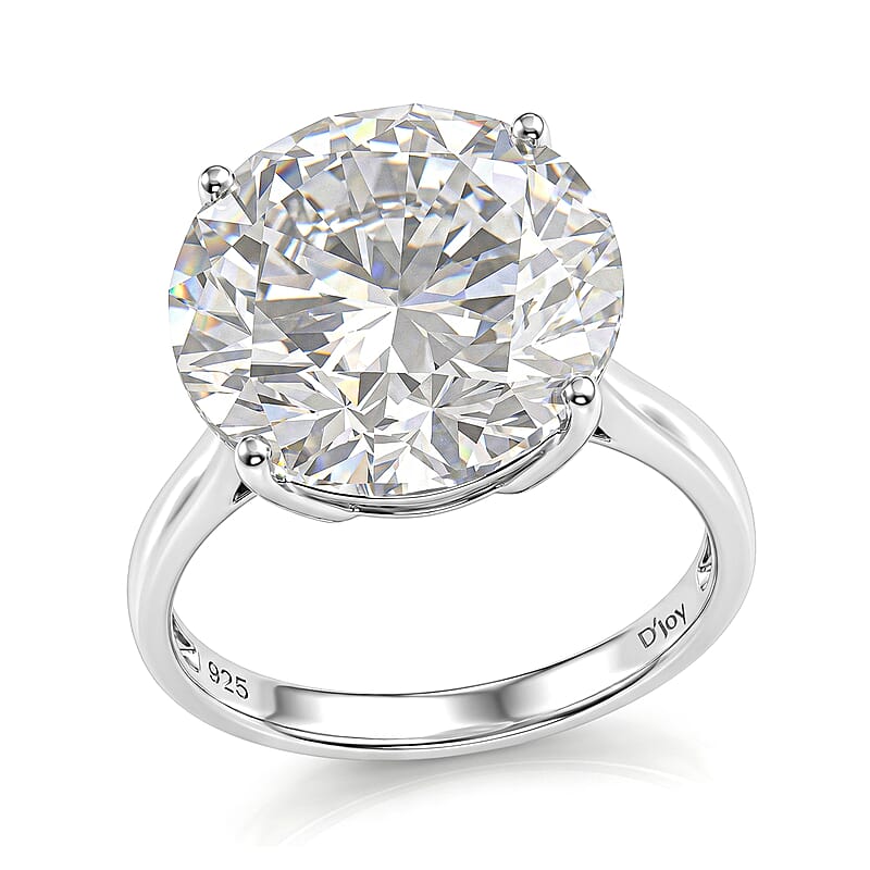 D'Joy Moissanite 10.30 ctw Solitaire Ring in Rhodium Over Sterling Silver (Size 7.0)