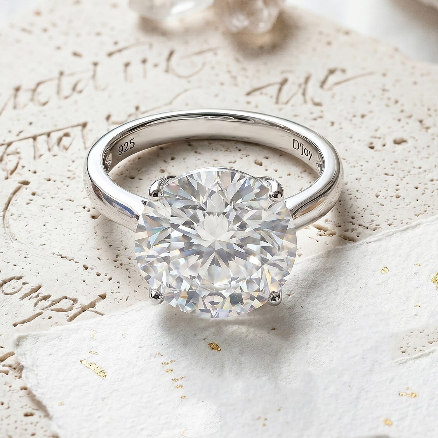 D'Joy Moissanite 10.30 ctw Solitaire Ring in Rhodium Over Sterling Silver (Size 7.0)