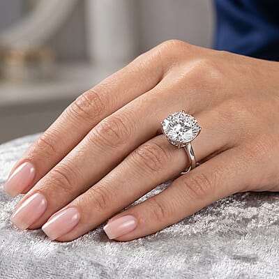 D'Joy Moissanite 10.30 ctw Solitaire Ring in Rhodium Over Sterling Silver (Size 7.0)