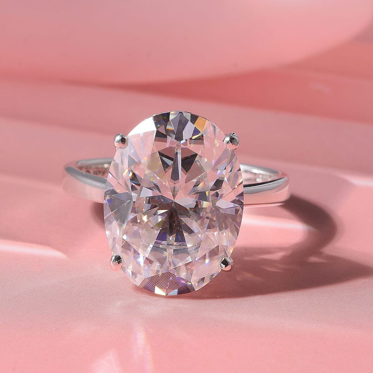 D'Joy Moissanite (Ovl 16x12mm) Ring in Rhodium Over Sterling Silver (Size 5.0) 10.10 ctw image number 1