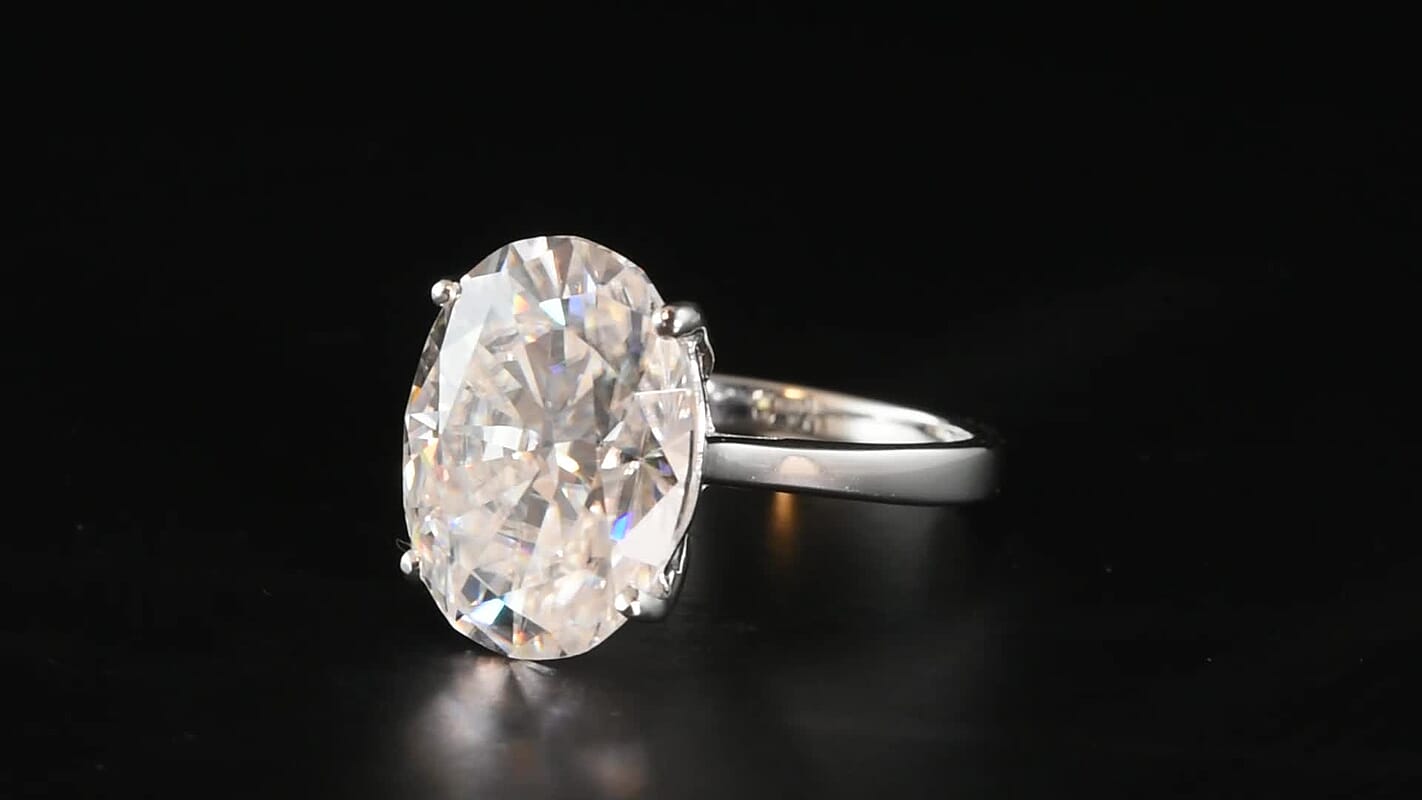 D'Joy Moissanite (Rnd 14.5mm) Ring in Rhodium Over Sterling Silver (Size 10.0) 10.30 ctw