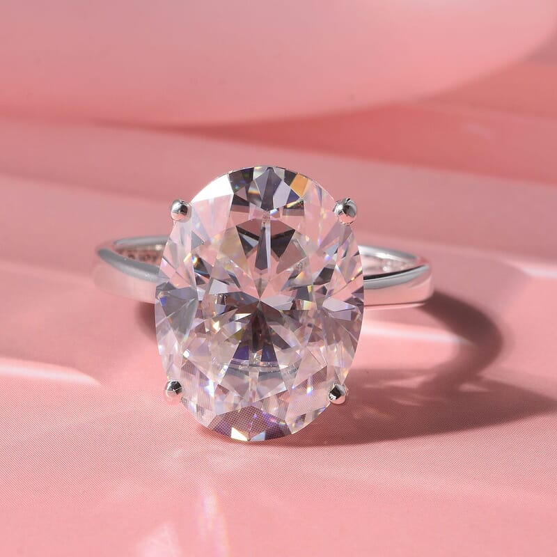 D'Joy Moissanite 10.10 ctw Solitaire Ring in Rhodium Over Sterling Silver (Size 6.0)