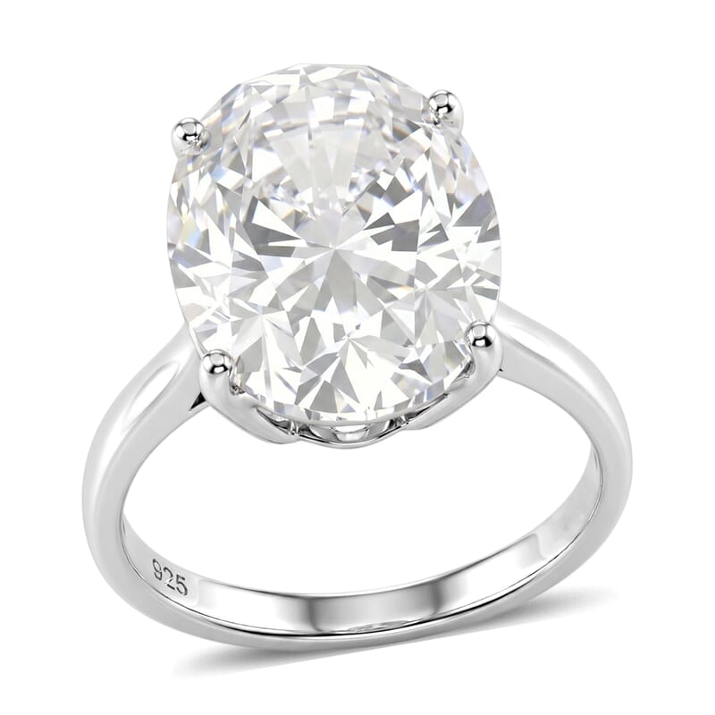 D'Joy Moissanite 10.10 ctw Solitaire Ring in Rhodium Over Sterling Silver (Size 8.0)