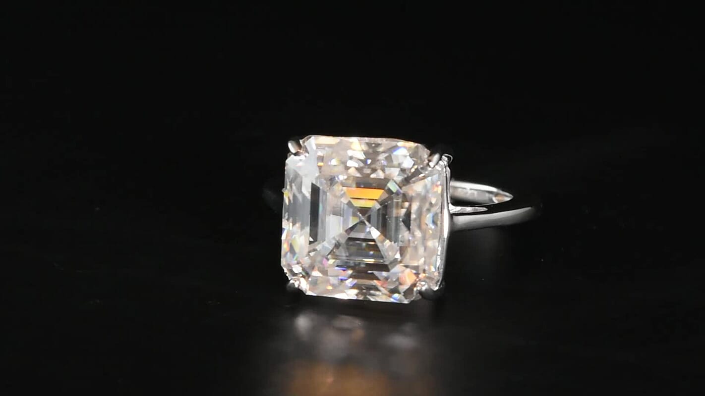 D'Joy Moissanite (Rnd 14.5mm) Ring in Rhodium Over Sterling Silver (Size 10.0) 10.30 ctw