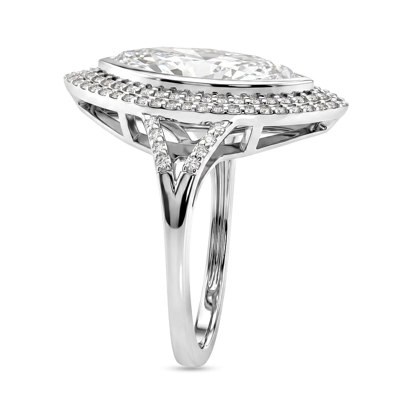 D'Joy Moissanite (Mrq 18x7mm) Ring in Rhodium Over Sterling Silver (Size 5.0) 4.60 ctw
