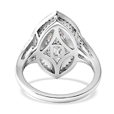 D'Joy Moissanite (Mrq 18x7mm) Ring in Rhodium Over Sterling Silver (Size 5.0) 4.60 ctw