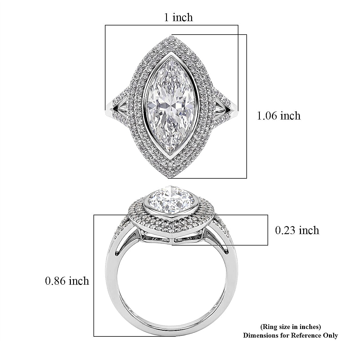 D'Joy Moissanite (Mrq 18x7mm) Ring in Rhodium Over Sterling Silver (Size 5.0) 4.60 ctw image number 5