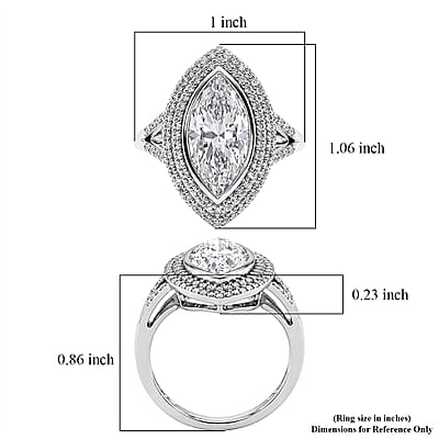 D'Joy Moissanite (Mrq 18x7mm) Ring in Rhodium Over Sterling Silver (Size 5.0) 4.60 ctw
