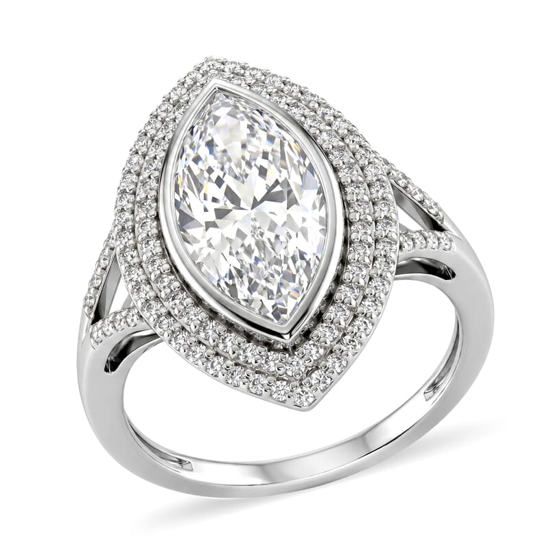 D'Joy Moissanite 4.60 ctw Eternal Halo Ring in Rhodium Over Sterling Silver (Size 6.0)