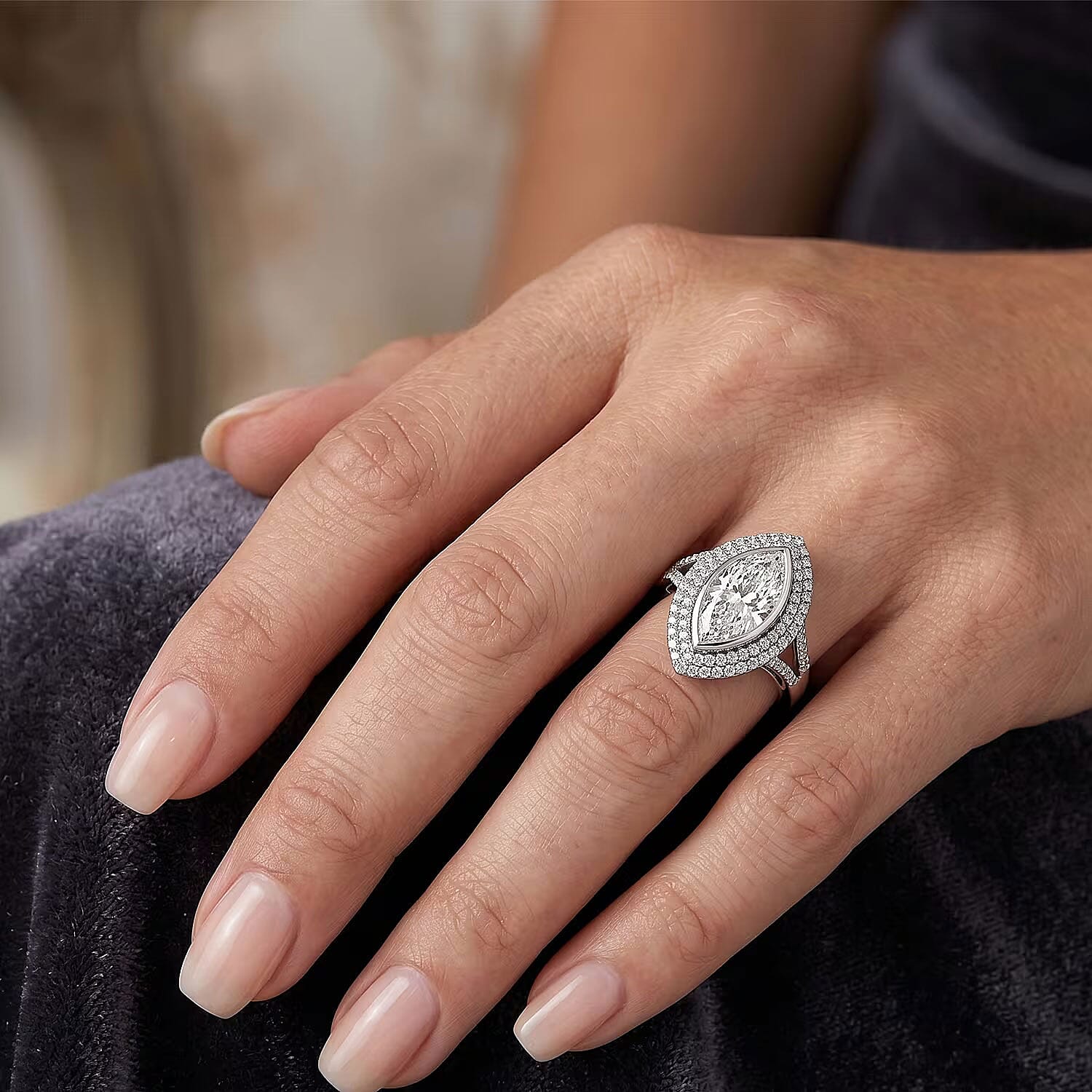D'Joy Moissanite 4.60 ctw Eternal Halo Ring in Rhodium Over Sterling Silver (Size 6.0)