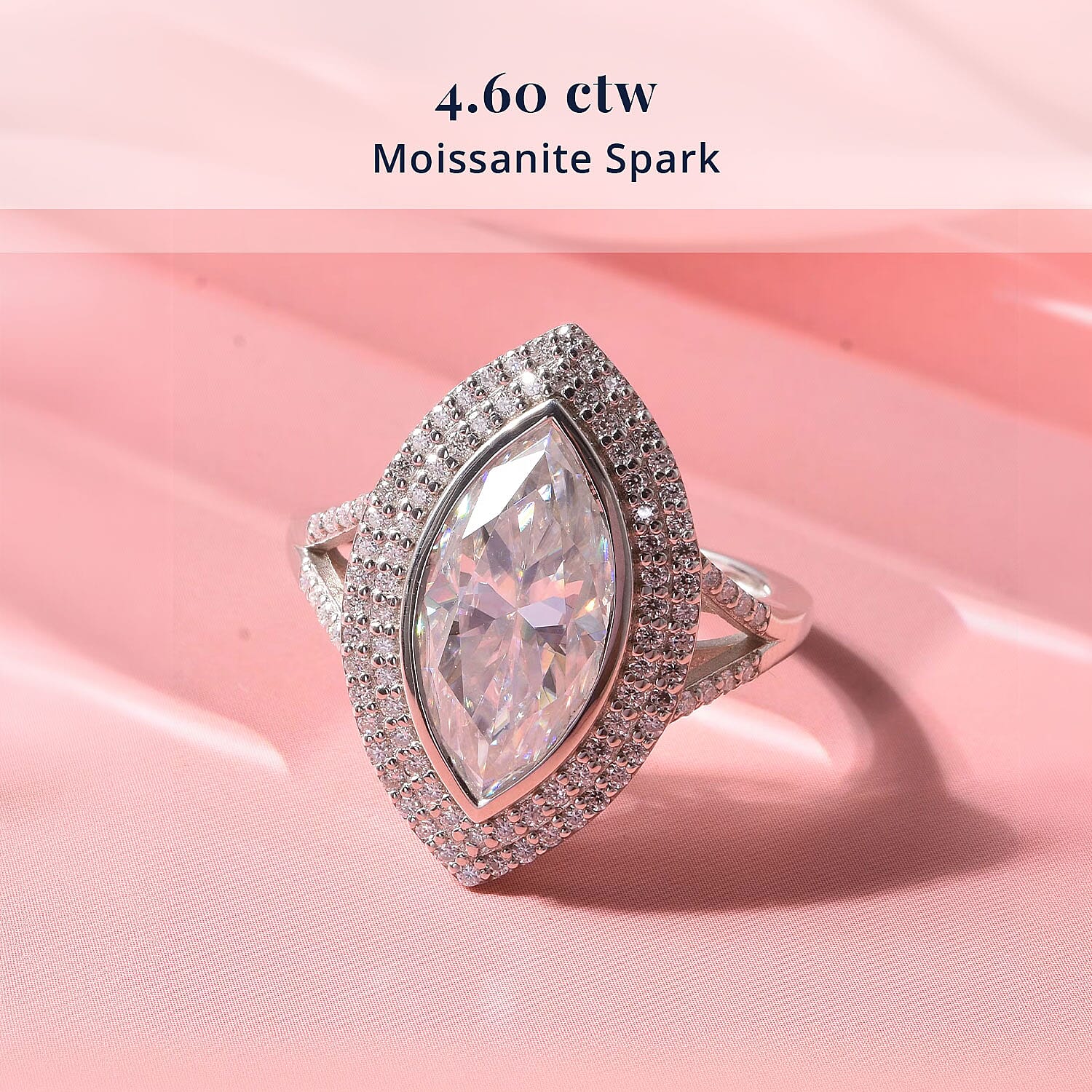 D'Joy Moissanite 4.60 ctw Eternal Halo Ring in Rhodium Over Sterling Silver (Size 6.0)