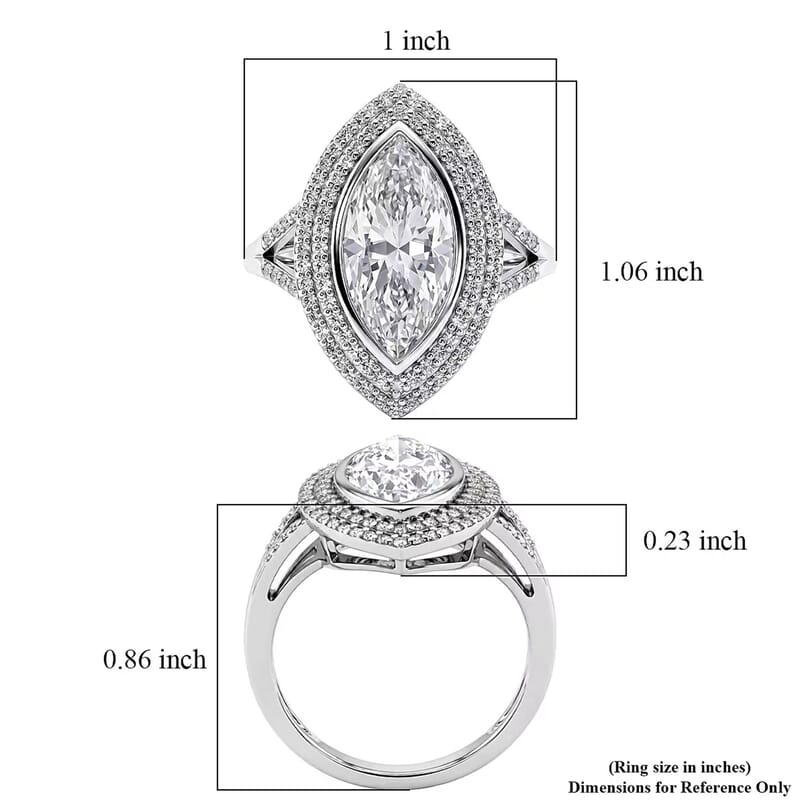 D'Joy Moissanite 4.60 ctw Eternal Halo Ring in Rhodium Over Sterling Silver (Size 6.0)