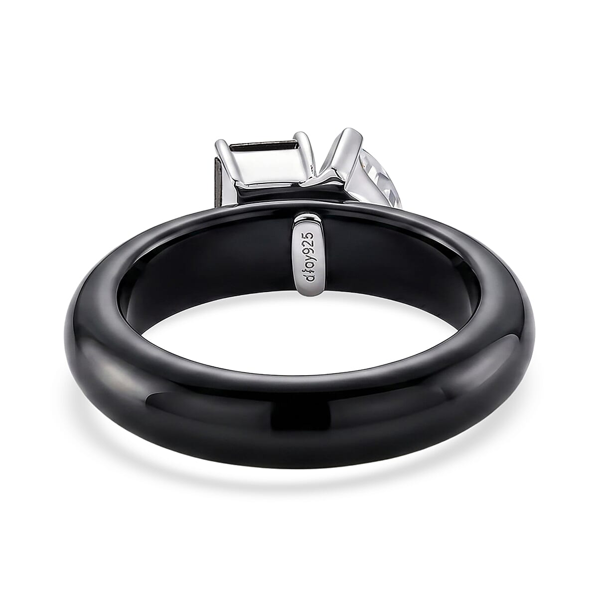 D'Joy Black and White Moissanite, Black Jade (D) 14.25 ctw Band Ring in Rhodium Over Sterling Silver (Size 10.0)