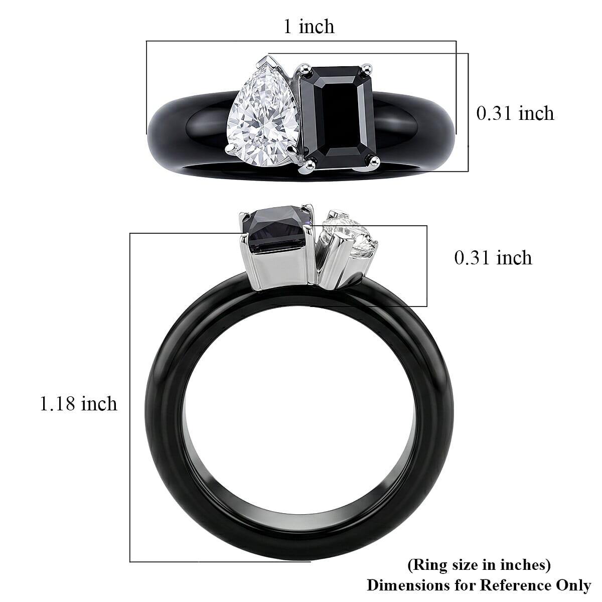 D'Joy Black and White Moissanite, Black Jade (D) 14.25 ctw Band Ring in Rhodium Over Sterling Silver (Size 10.0)
