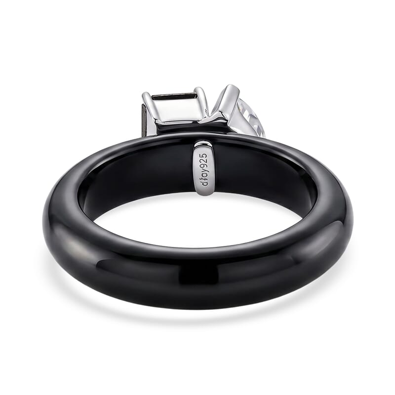 D'Joy Black and White Moissanite, Black Jade (D) 14.25 ctw Band Ring in Rhodium Over Sterling Silver (Size 5.0)