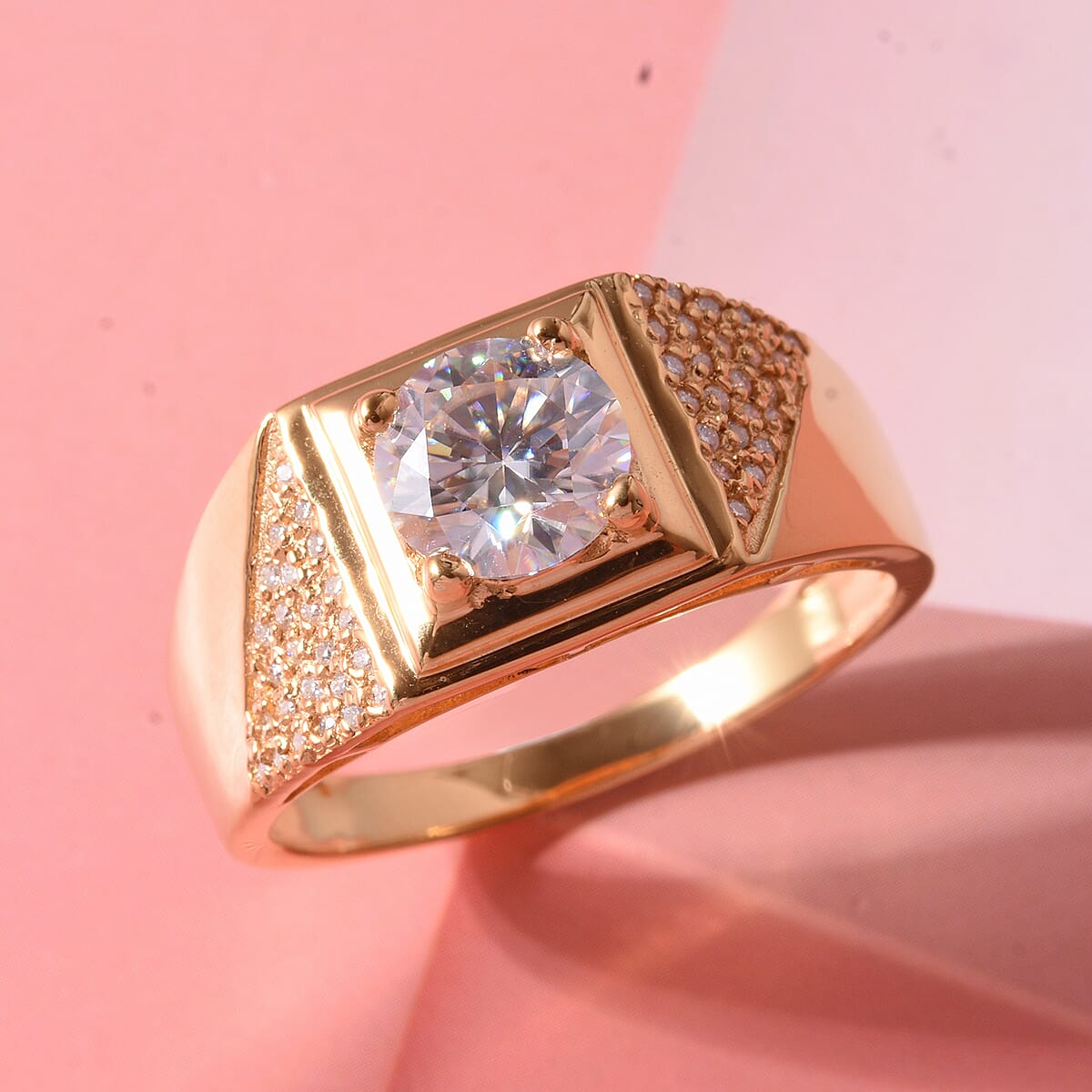 D'Joy Moissanite 2.00 ctw Men's Ring in 18K Vermeil Yellow Gold Over Sterling Silver (Size 11.0) image number 1