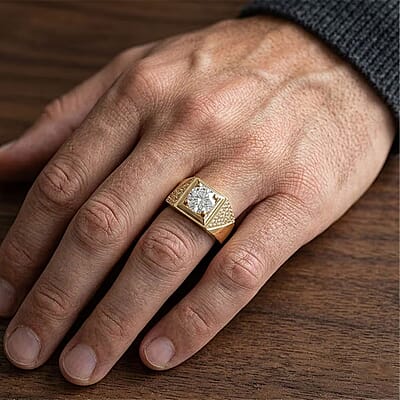 D'Joy Moissanite 2.00 ctw Men's Ring in 18K Vermeil Yellow Gold Over Sterling Silver (Size 12.0)