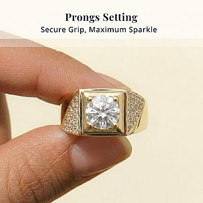 D'Joy Moissanite 2.00 ctw Men's Ring in 18K Vermeil Yellow Gold Over Sterling Silver (Size 12.0)