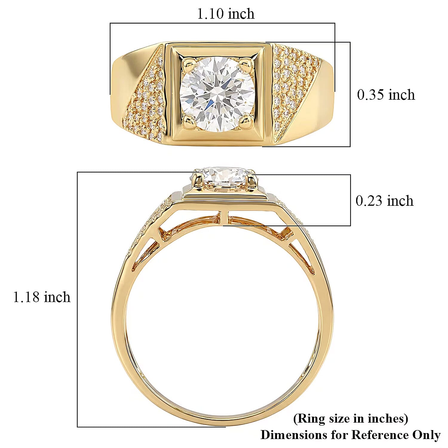 D'Joy Moissanite 2.00 ctw Men's Ring in 18K Vermeil Yellow Gold Over Sterling Silver (Size 12.0)