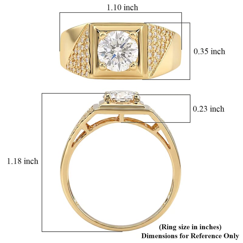 D'Joy Moissanite 2.00 ctw Men's Ring in 18K Vermeil Yellow Gold Over Sterling Silver (Size 14.0)