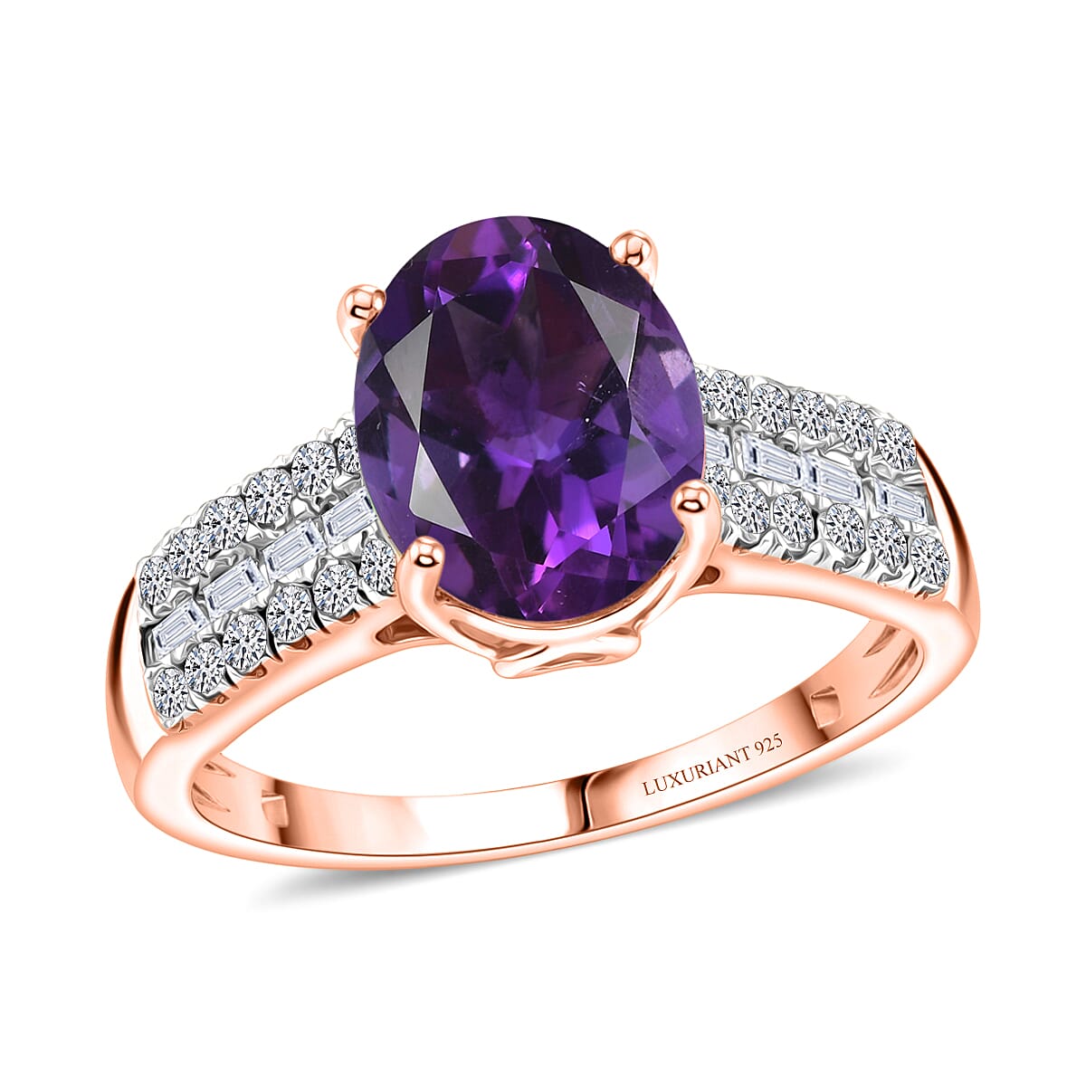 AAA Moroccan Amethyst and Luxuriant Lab Grown Diamond G-H SI 4.25 ctw Ring in 18K Vermeil Rose Gold Over Sterling Silver (Size 4.0)