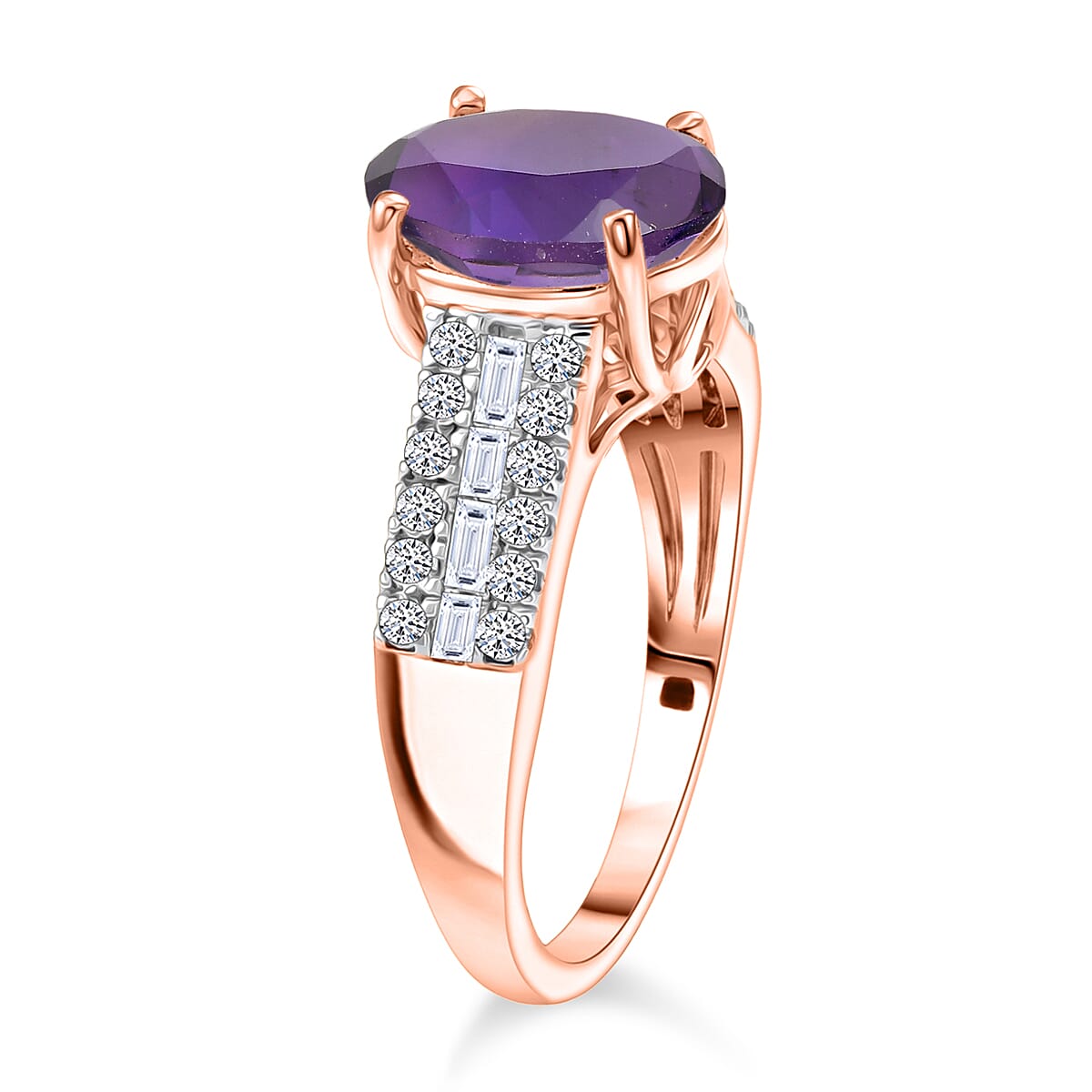 AAA Moroccan Amethyst and Luxuriant Lab Grown Diamond G-H SI 4.25 ctw Ring in 18K Vermeil Rose Gold Over Sterling Silver (Size 4.0)
