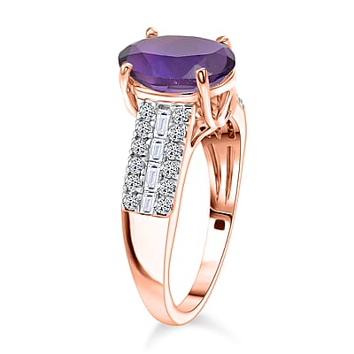 AAA Moroccan Amethyst and Luxuriant Lab Grown Diamond G-H SI 4.25 ctw Ring in 18K Vermeil Rose Gold Over Sterling Silver (Size 4.0)