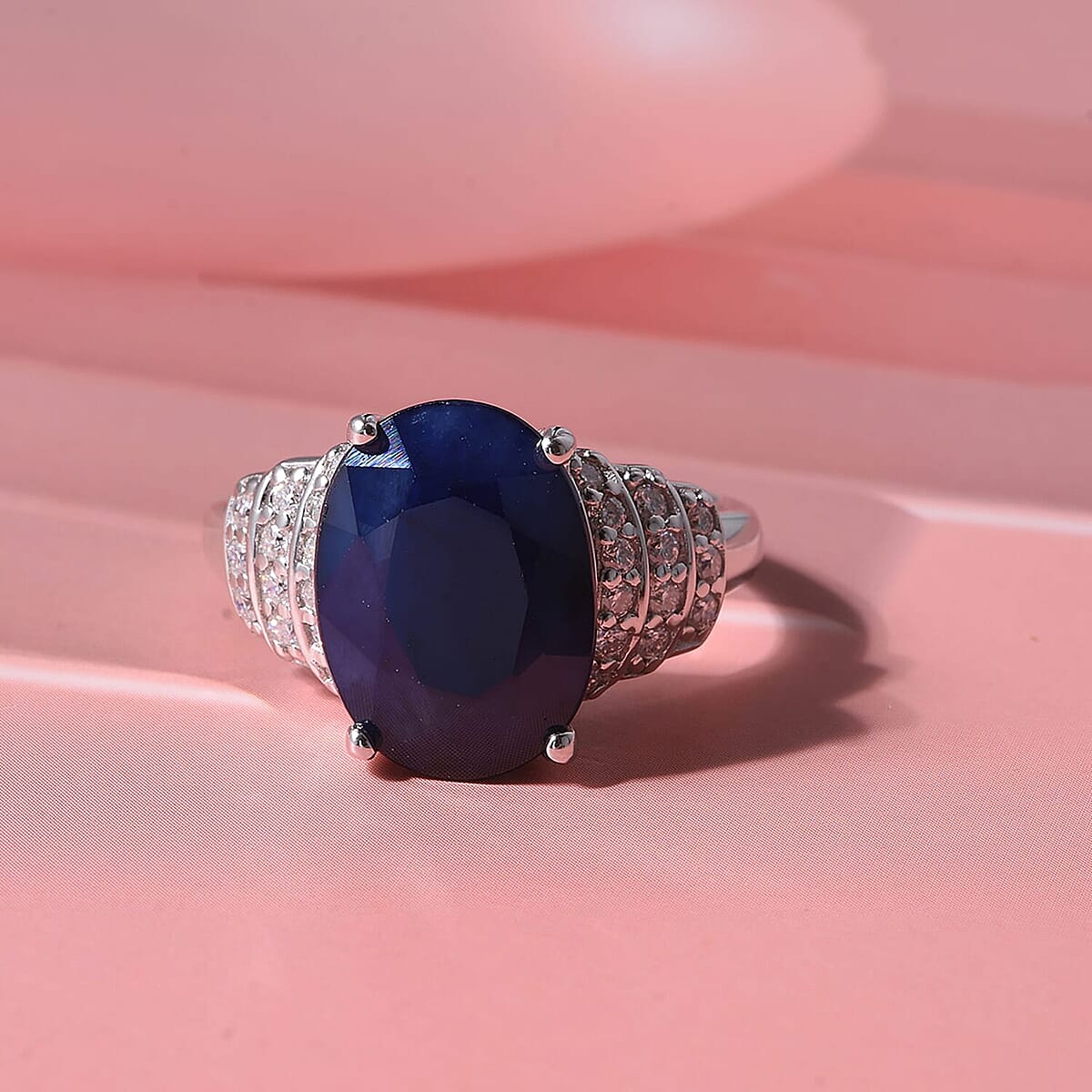 D'Joy Kanchanaburi Blue Sapphire (DF) and Moissanite 8.00 ctw Ring in Rhodium Over Sterling Silver (Size 10.0) image number 1