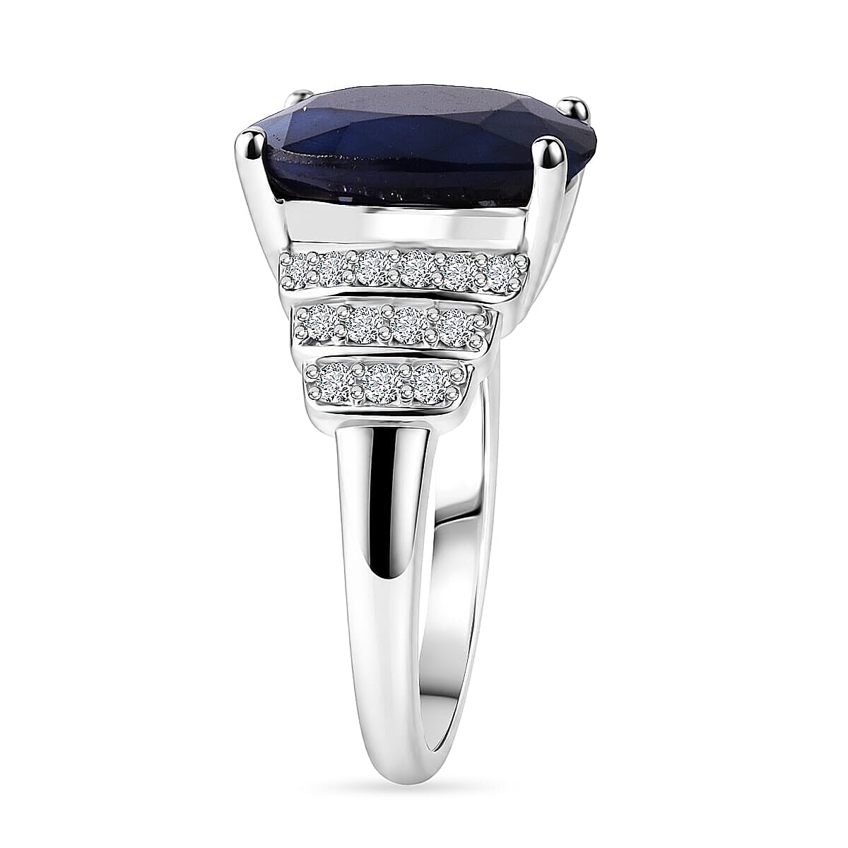 D'Joy Kanchanaburi Blue Sapphire (DF) and Moissanite 8.00 ctw Ring in Rhodium Over Sterling Silver (Size 10.0) image number 3