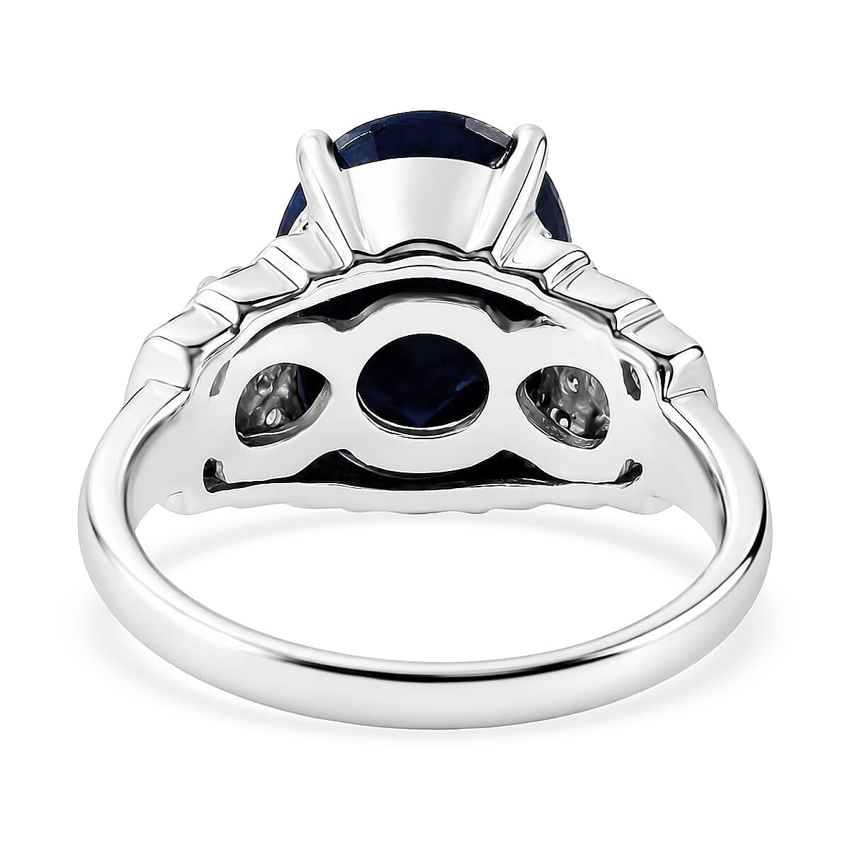 D'Joy Kanchanaburi Blue Sapphire (DF) and Moissanite 8.00 ctw Ring in Rhodium Over Sterling Silver (Size 10.0) image number 4