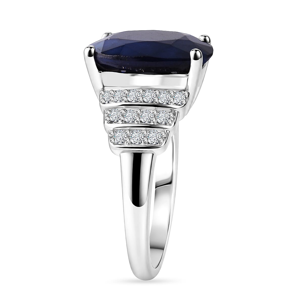 D'Joy Kanchanaburi Blue Sapphire (DF) and Moissanite 8.00 ctw Ring in Rhodium Over Sterling Silver (Size 7.0)