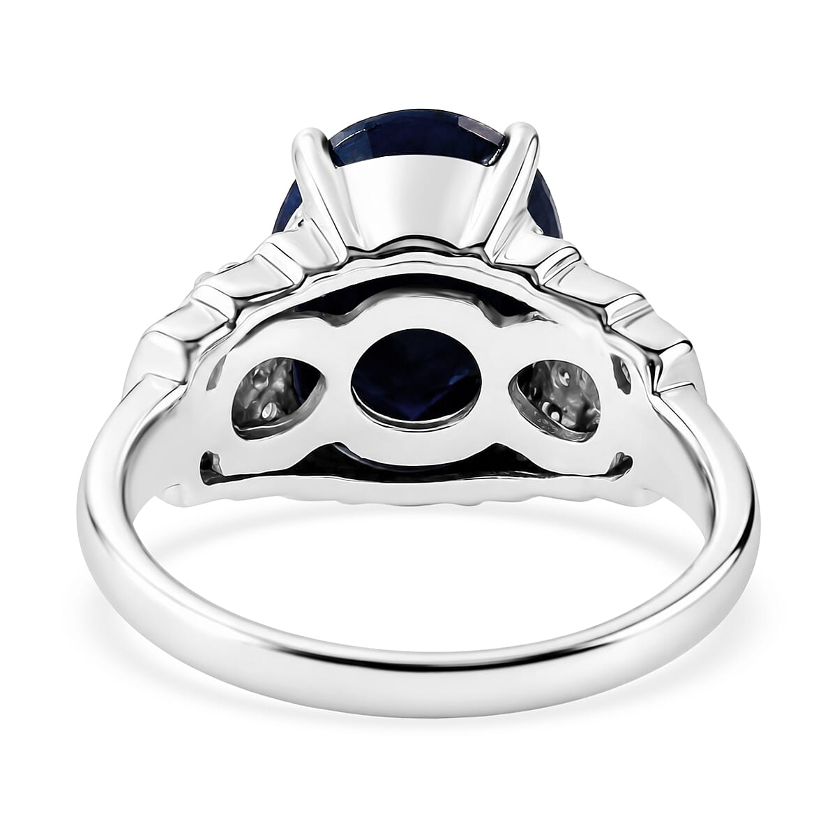 D'Joy Kanchanaburi Blue Sapphire (DF) and Moissanite 8.00 ctw Ring in Rhodium Over Sterling Silver (Size 7.0)